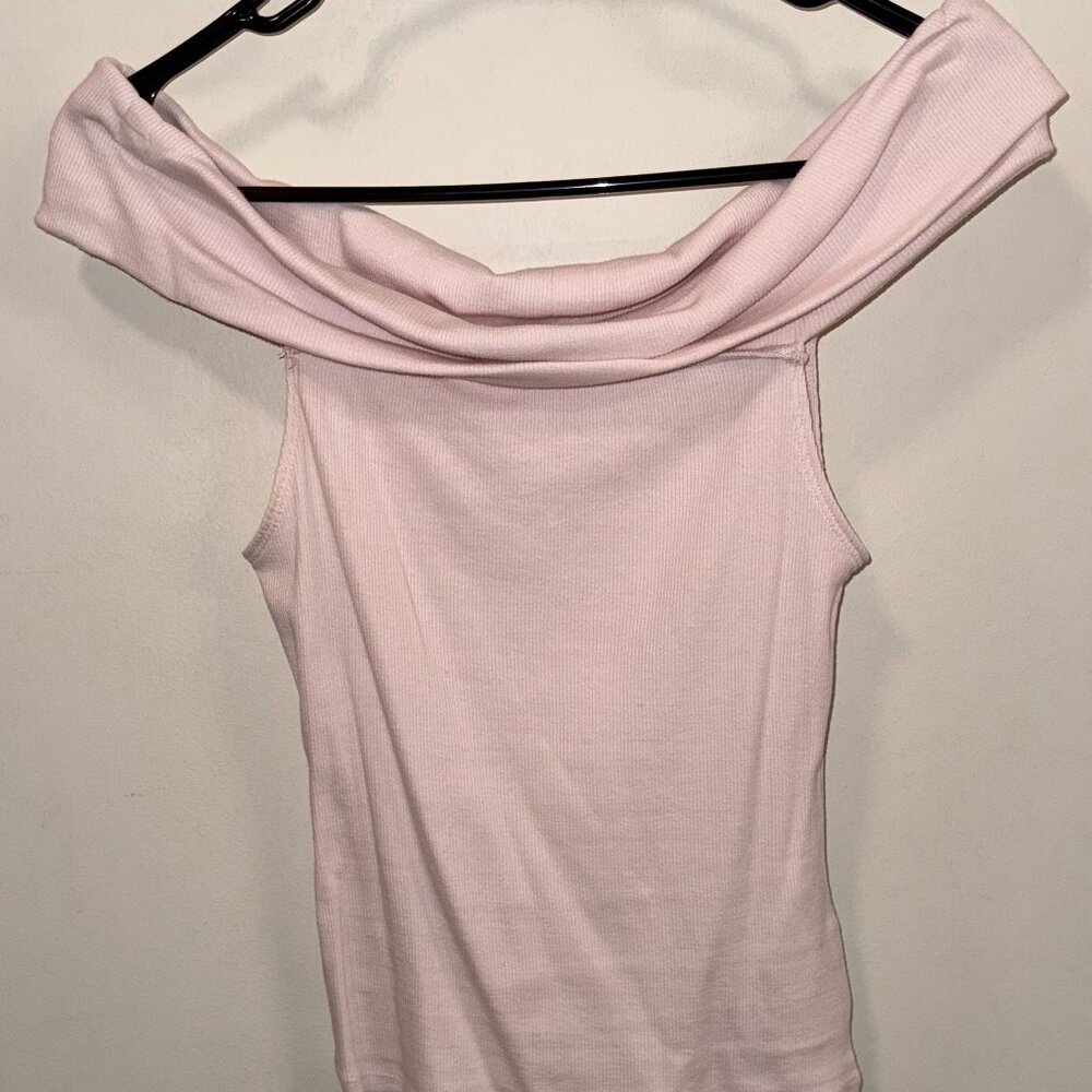 hollister off the shoulder ribbed pink top